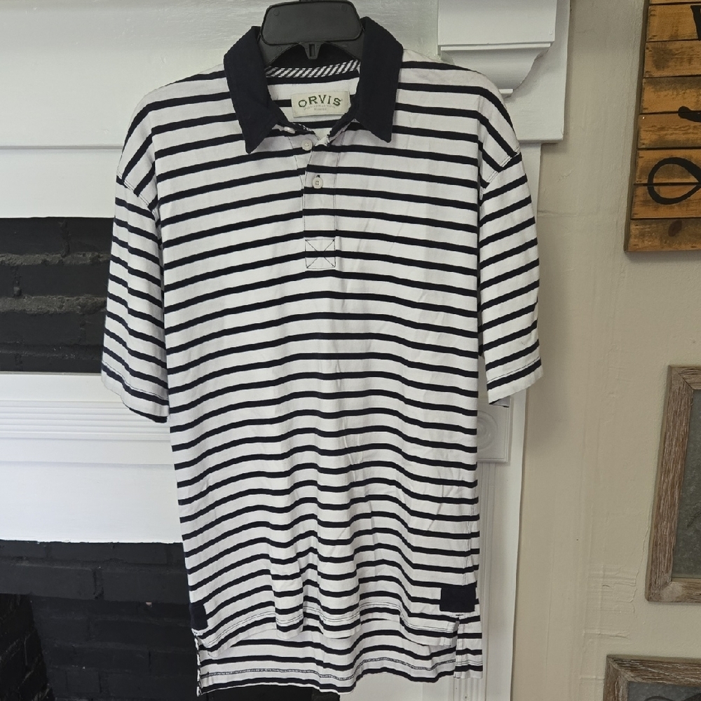 Orvis Men's Striped Polo Shirt - Black and White